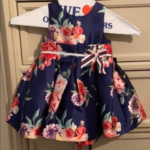 Tahari Baby Floral Dress, Navy Blue, Size: 12mo